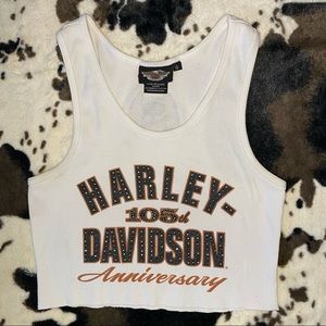 Jeweled White Harley Davidson Crop Tank Top
